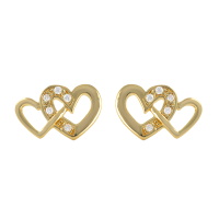 Boucles d'oreilles en forme de cœurs entrelacés en plaqué or jaune 18 carats pavées en partie d'oxydes de zirconium blancs.