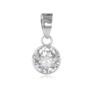 Pendentif en argent 925 rhodié serti clos d'un oxyde de zirconium blanc.