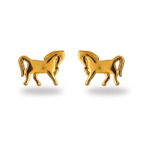 Boucles d'oreilles puces chevaux en plaqué or jaune 18 carats.