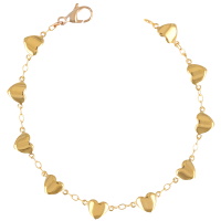 Bracelet composé d'une chaîne avec coeurs en plaqué or jaune 18 carats.