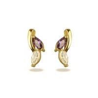 Boucles d'oreilles pendantes en plaqué or jaune 18 carats serties d'une pierre d'imitation d'améthyste et d'un oxyde de zirconium blanc.