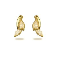 Boucles d'oreilles en forme de branche en plaqué or jaune 18 carats et feuilles pavées d'oxydes de zirconium blancs.