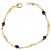 Bracelet composé d'une chaîne en plaqué or et de perles en cristal de couleur noir.