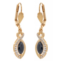 Boucles d'oreilles dormeuses en plaqué or jaune 18 carats avec pendant infini pavé en partie d'oxydes de zirconium blancs et surmonté d'un oxyde de zirconium noir.