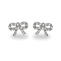 Boucles d'oreilles en forme de nœud papillon en argent 925/000 rhodié pavées d'oxydes de zirconium blancs.