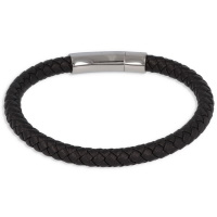 Bracelet en cuir véritable avec fermoir en acier argenté.