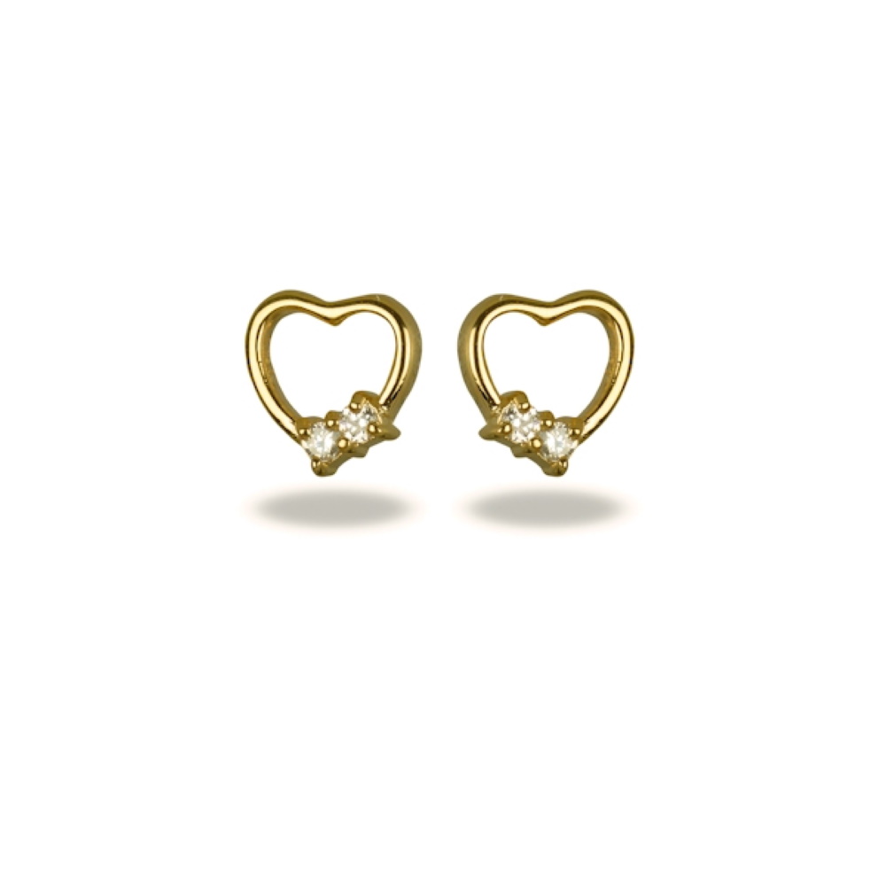 Boucles d'oreilles en forme de cœur en plaqué or jaune 18 carats surmontées de deux oxydes de zirconium blancs sertis 4 griffes.
 Coeur Pendantes Puce Strass  Adolescent Adulte Amour Femme Fille Indémodable 