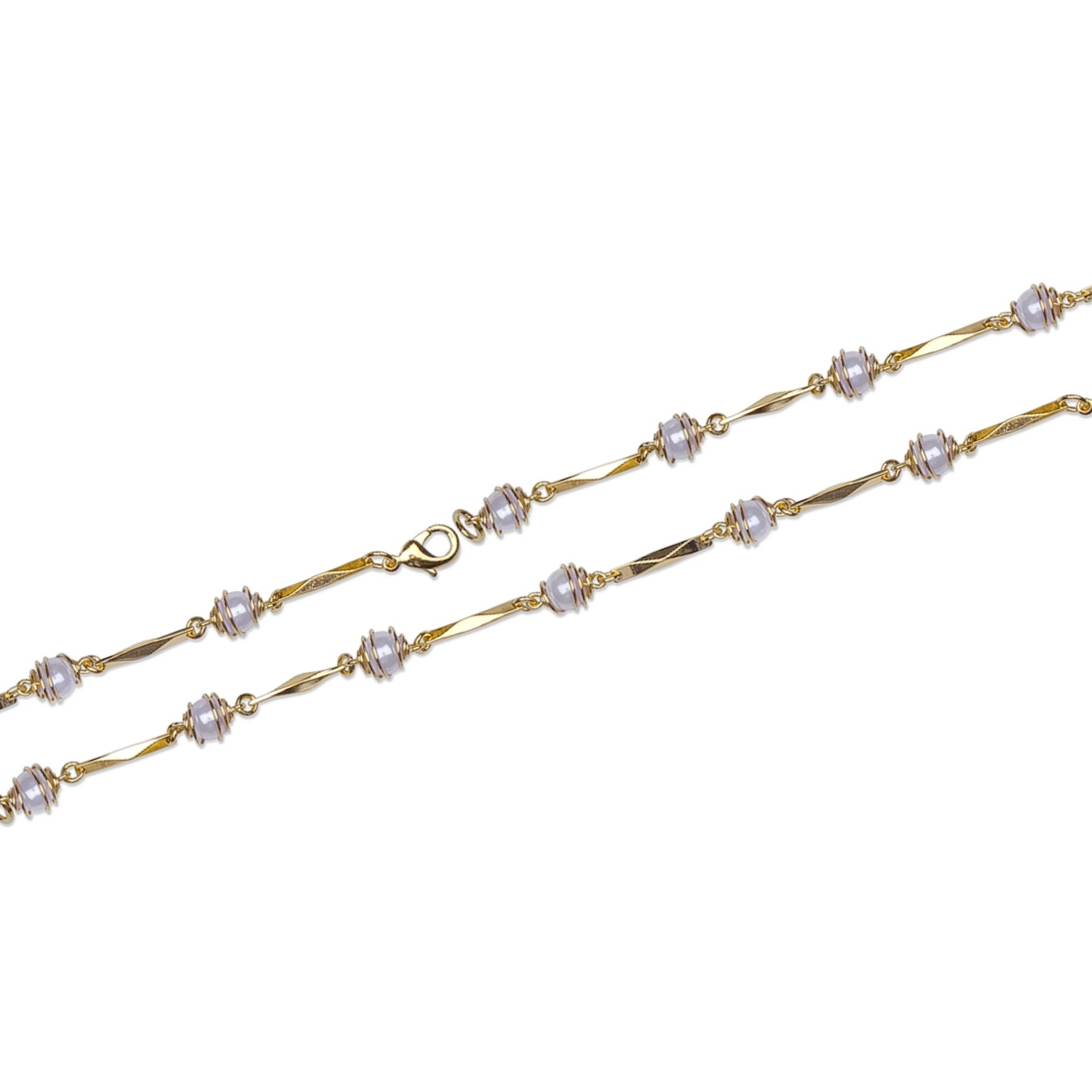 Bracelet en plaqué or jaune 18 carats et perles d'imitation. Perle  Adolescent Adulte Femme Fille Indémodable 