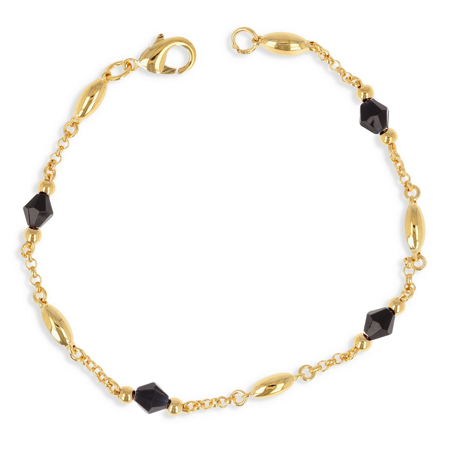 Collier composé d'une chaîne en plaqué or jaune 18 carats et de perles de cristal noir. Perle  Adolescent Adulte Femme Fille Indémodable 