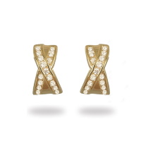 Boucles d'oreilles créoles en plaqué or jaune 18 carats pavées d'oxydes de zirconium blancs.