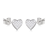 Boucles d'oreilles pendantes en forme de cœur en argent 925/000 rhodié pavées d'oxydes de zirconium blancs.