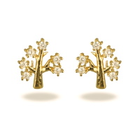 Boucles d'oreilles en forme d'arbre en plaqué or jaune 18 carats serties d'oxydes de zirconium blancs.