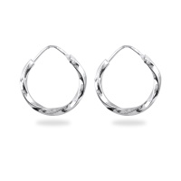 Boucles d'oreilles créoles torsade en argent 925/000 rhodié.