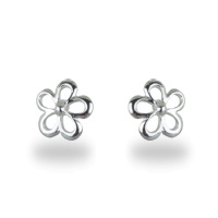 Boucles d'oreilles puces en forme de fleur marguerite en argent 925/000 rhodié.