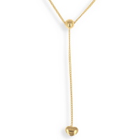 Collier en forme Y composé d'une chaîne et d'un pendentif boule avec chaînette et un pendentif cœur en plaqué or jaune 18 carats. Fermoir anneau ressort avec 3 cm de rallonge.