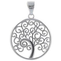 Pendentif rond arbre de vie en argent 925/000 rhodié.