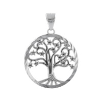 Pendentif rond Arbre de vie en argent 925/000 rhodié.