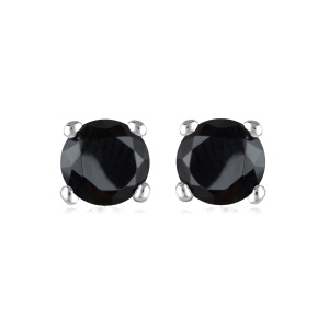 Boucles d'oreilles puces en argent 925 rhodié serties 4 griffes d'un oxyde de zirconium noir.