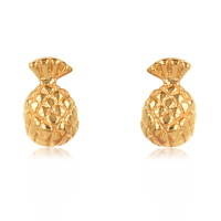 Boucles d'oreilles puces au motif d'ananas en plaqué or jaune 18 carats.