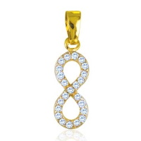 Pendentif en forme d'infini en plaqué or jaune 18 carats pavé d'oxydes de zirconium blancs.