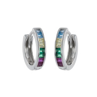 Boucles d'oreilles créoles en argent 925/000 rhodié pavées en partie d'oxydes de zirconium multicolore.