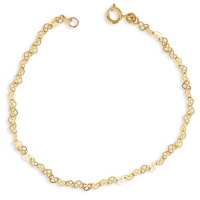 Bracelet composé d'une chaîne avec coeurs en plaqué or jaune 18 carats.