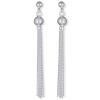 Boucles d'oreilles pendantes composées de deux boules et franges en argent 925/000 rhodié.