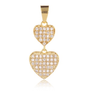 Pendentif double cœur en plaqué or jaune 18 carats pavé d'oxydes de zirconium blancs.