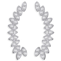 Boucles d'oreilles pendantes au motif de branche de laurier en argenté 925/000 rhodié pavées d'oxydes de zirconium blancs.