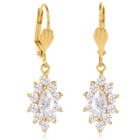 Boucles d'oreilles dormeuses en plaqué or jaune 18 carats avec pendant serti d'oxydes de zirconium blancs.