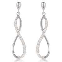 Boucles d'oreilles pendantes symbole de l'infini en argent 925/000 rhodié et pavées en partie d'oxydes de zirconium blancs.