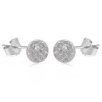 Boucles d'oreilles puces rondes martelées en argent 925/000 rhodié serties d'un oxyde de zirconium blanc.