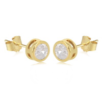 Boucles d'oreilles puces en plaqué or jaune 18 carats serties clos d'un oxyde de zirconium blanc.