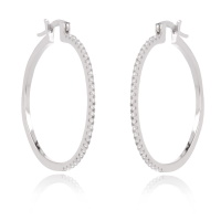 Boucles d'oreilles créoles en argent 925/000 rhodié pavées en partie d'oxydes de zirconium blancs.