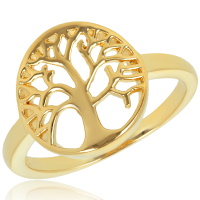 Bague surmontée d'un arbre de vie en plaqué or jaune 18 carats.