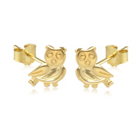 Boucles d'oreilles puces en forme de hibou en plaqué or jaune 18 carats.