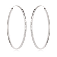 Boucles d'oreilles créoles fil diamanté en argent 925/000 rhodié.