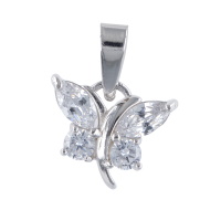 Pendentif en forme de papillon en argent 925/000 rhodié serti d'oxydes de zirconium blancs.