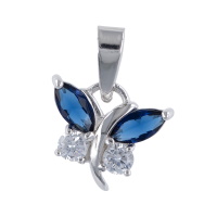 Pendentif en forme de papillon en argent 925/000 rhodié serti d'oxydes de zirconium blancs et bleus.