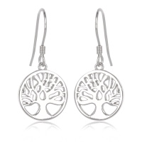Boucles d'oreilles pendantes avec arbre de vie en argent 925/000 rhodié.