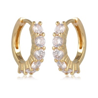 Boucles d'oreilles créoles en plaqué or jaune 18 carats serties 4 griffes d'oxydes de zirconium blancs.