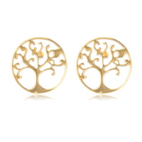 Boucles d'oreilles puces rondes arbre de vie en plaqué or jaune 18 carats.