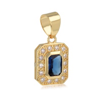 Pendentif en plaqué or jaune 18 carats pavé d'oxydes de zirconium blancs et surmonté d'une pierre d'imitation saphir sertie clos.