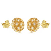 Boucles d'oreilles puces demi boule en plaqué or jaune 18 carats et oxydes de zirconium blancs serties clos.