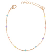 Bracelet composé d'une chaîne en plaqué or jaune 18 carats et de perles en résine multicolore. Fermoir mousqueton avec 3 cm de rallonge.