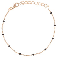 Bracelet composé d'une chaîne à boules en plaqué or jaune 18 carats et de perles en résine de couleur noire. Fermoir mousqueton avec 3 cm de rallonge.