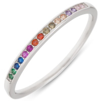 Bague anneau en argent 925/000 rhodié pavée en partie d'oxydes de zirconium multicolore.