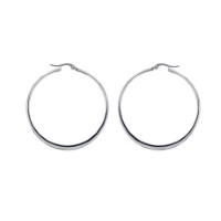 Boucles d'oreilles créoles fermées fil rond et plat en acier argenté.