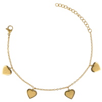 Bracelet composé d'une chaîne en acier doré et de pampilles cœurs à l'effet strass. Fermoir mousqueton avec 4 cm de rallonge.