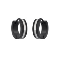 Boucles d'oreilles créoles en acier argenté et de couleur noir.